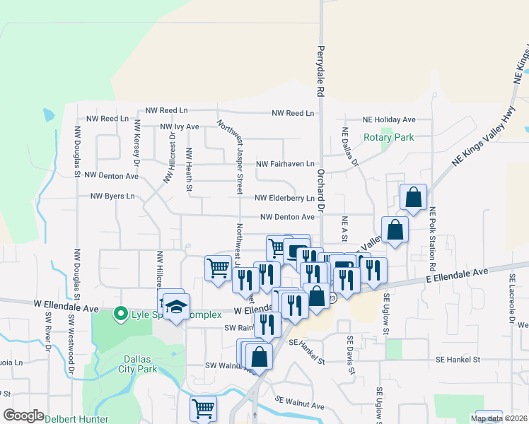 map of restaurants, bars, coffee shops, grocery stores, and more near 228 Northwest Denton Avenue in Dallas