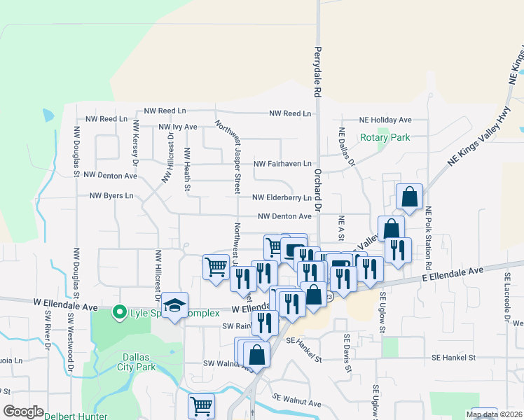 map of restaurants, bars, coffee shops, grocery stores, and more near 228 Northwest Denton Avenue in Dallas