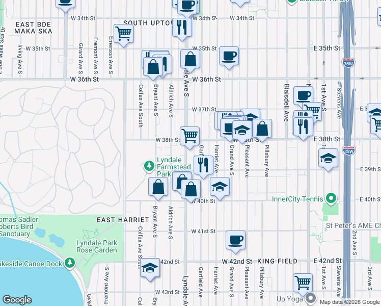 map of restaurants, bars, coffee shops, grocery stores, and more near 3825 Lyndale Avenue South in Minneapolis