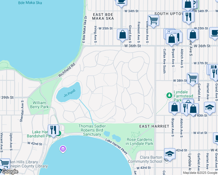 map of restaurants, bars, coffee shops, grocery stores, and more near 3600 Hennepin Avenue in Minneapolis