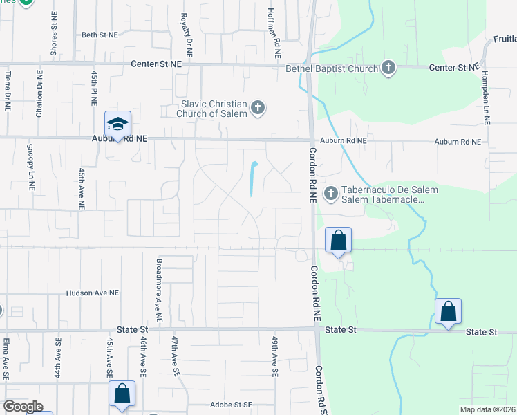 map of restaurants, bars, coffee shops, grocery stores, and more near 255 Cordon Road Northeast in Salem