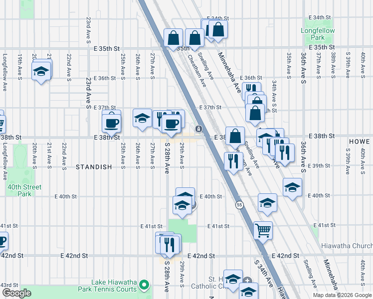 map of restaurants, bars, coffee shops, grocery stores, and more near 3800 29th Avenue South in Minneapolis