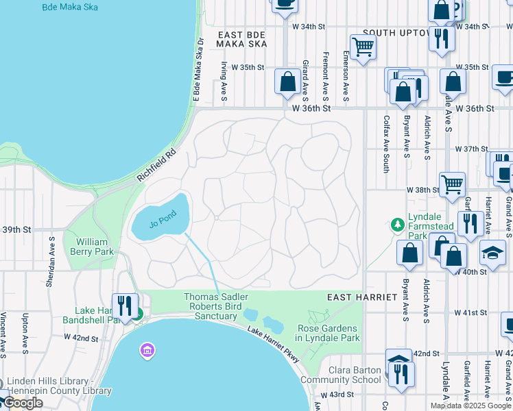 map of restaurants, bars, coffee shops, grocery stores, and more near 3553 Hennepin Ave in Minneapolis