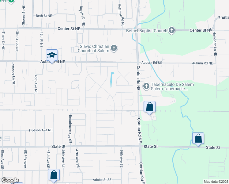 map of restaurants, bars, coffee shops, grocery stores, and more near 255 Cordon Road Northeast in Salem
