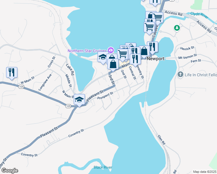 map of restaurants, bars, coffee shops, grocery stores, and more near 48 Pleasant Street in Newport
