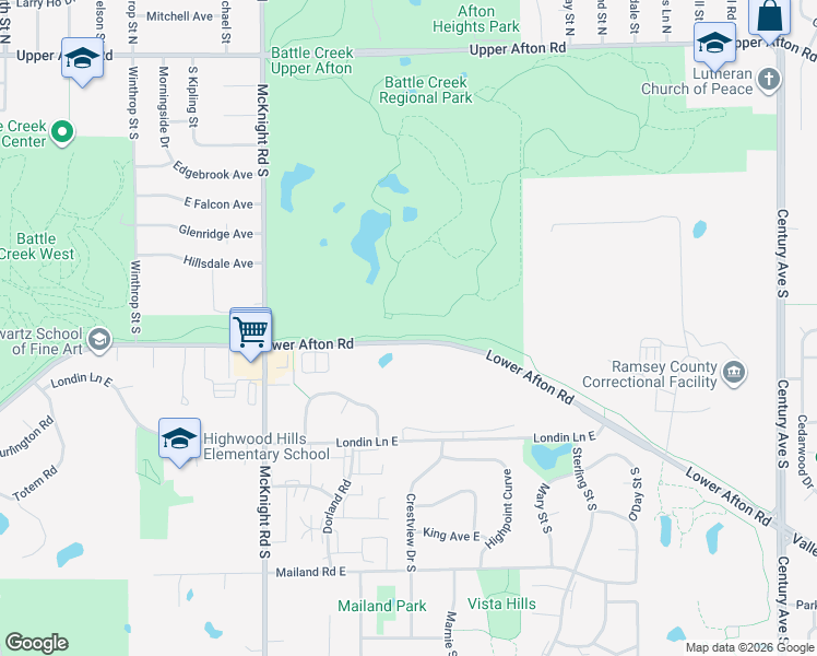 map of restaurants, bars, coffee shops, grocery stores, and more near 2301 Lower Afton Road in Saint Paul