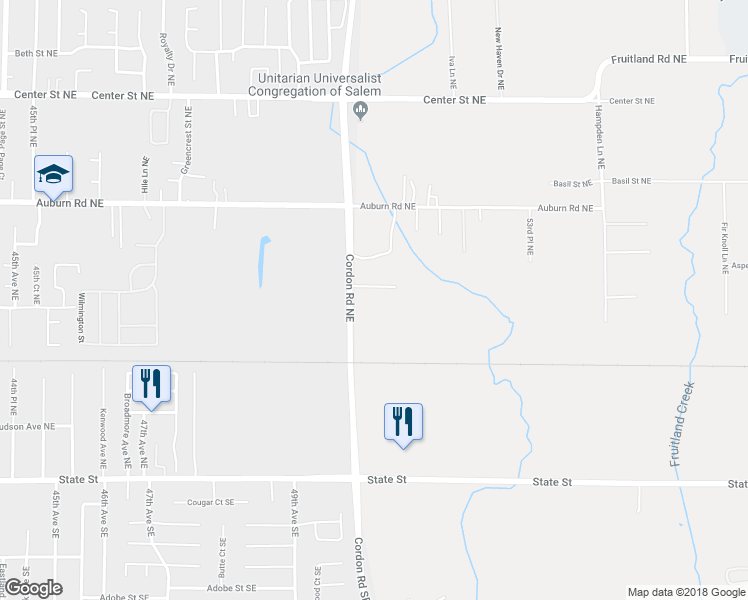 map of restaurants, bars, coffee shops, grocery stores, and more near 5010 Acts Way Northeast in Salem