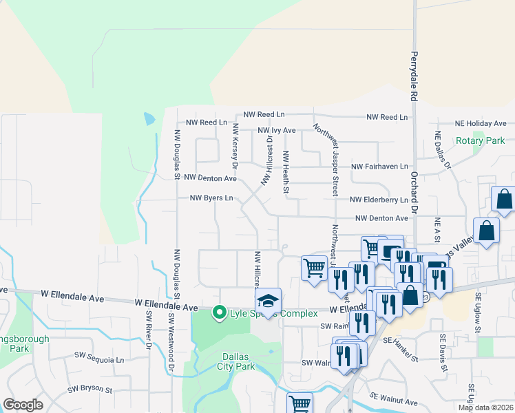 map of restaurants, bars, coffee shops, grocery stores, and more near 368 Northwest Denton Avenue in Dallas