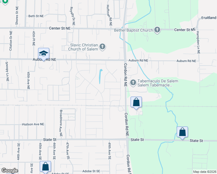 map of restaurants, bars, coffee shops, grocery stores, and more near 4939 Dilling Avenue Northeast in Salem