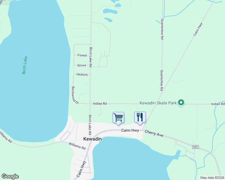 map of restaurants, bars, coffee shops, grocery stores, and more near 6936 Clipper Avenue in Kewadin