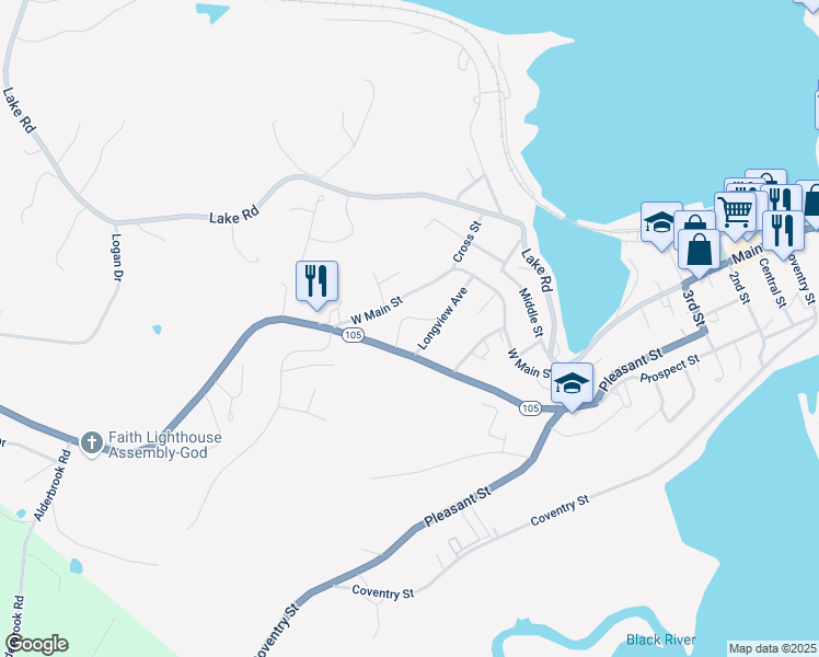 map of restaurants, bars, coffee shops, grocery stores, and more near 338 Highland Avenue in Newport