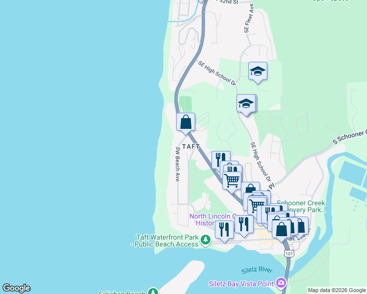 map of restaurants, bars, coffee shops, grocery stores, and more near in Lincoln City