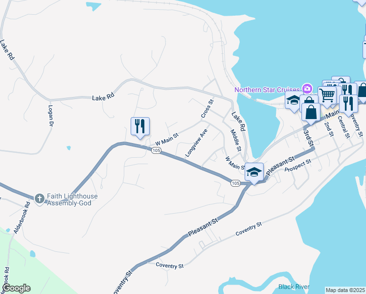 map of restaurants, bars, coffee shops, grocery stores, and more near 338 Highland Avenue in Newport