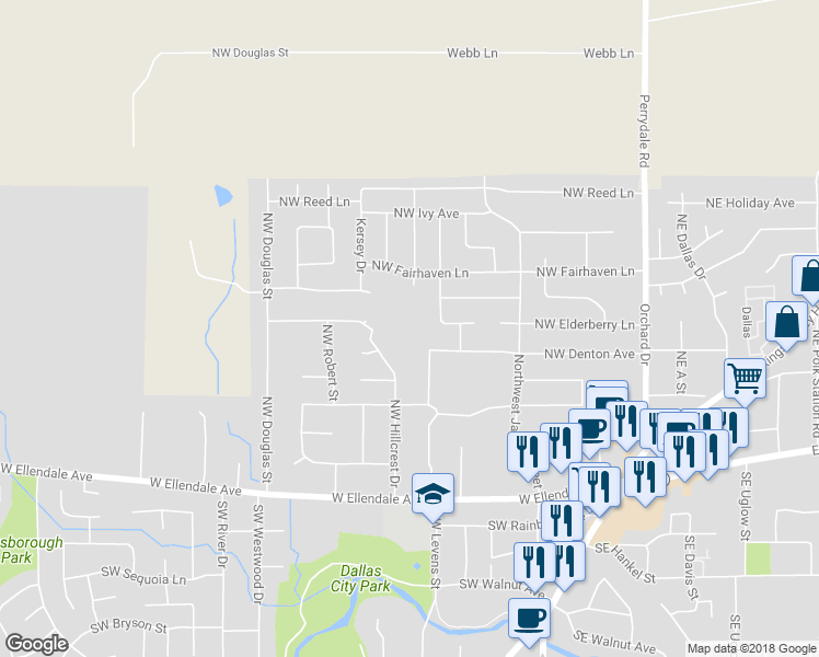 map of restaurants, bars, coffee shops, grocery stores, and more near 368 Northwest Denton Avenue in Dallas