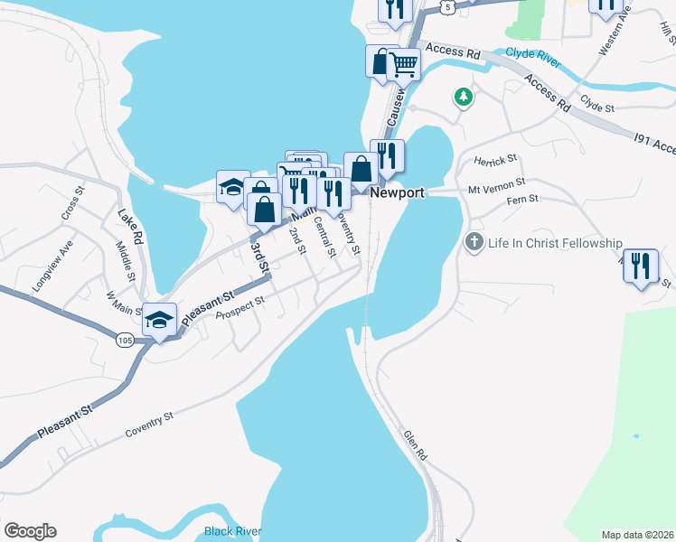 map of restaurants, bars, coffee shops, grocery stores, and more near 143 2nd Street in Newport