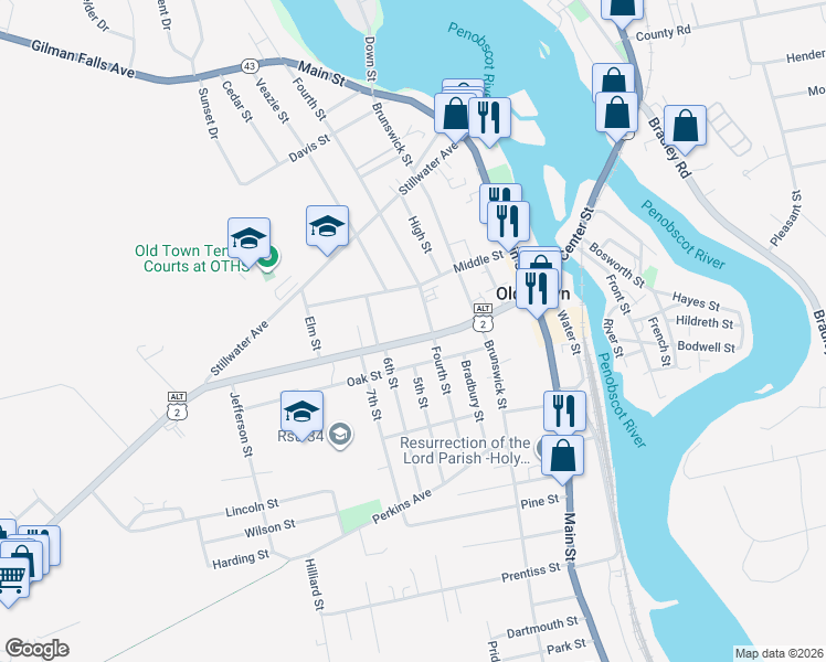 map of restaurants, bars, coffee shops, grocery stores, and more near 335 Fourth Street in Old Town