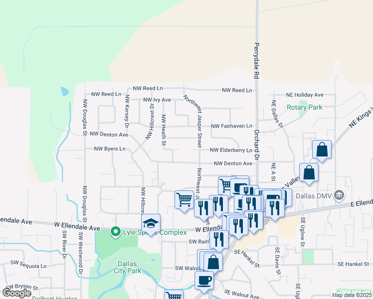map of restaurants, bars, coffee shops, grocery stores, and more near 334 Northwest Heath Court in Dallas