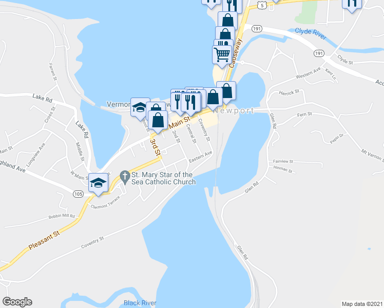 map of restaurants, bars, coffee shops, grocery stores, and more near 143 2nd Street in Newport