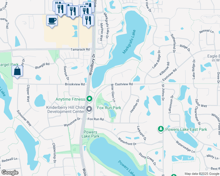 map of restaurants, bars, coffee shops, grocery stores, and more near 1010 Briar Glen Ln in Woodbury