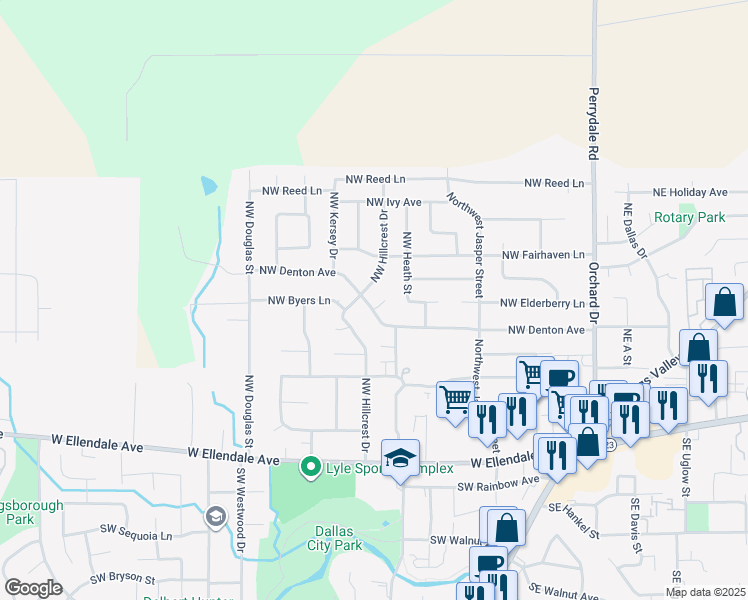 map of restaurants, bars, coffee shops, grocery stores, and more near 368 Northwest Denton Avenue in Dallas