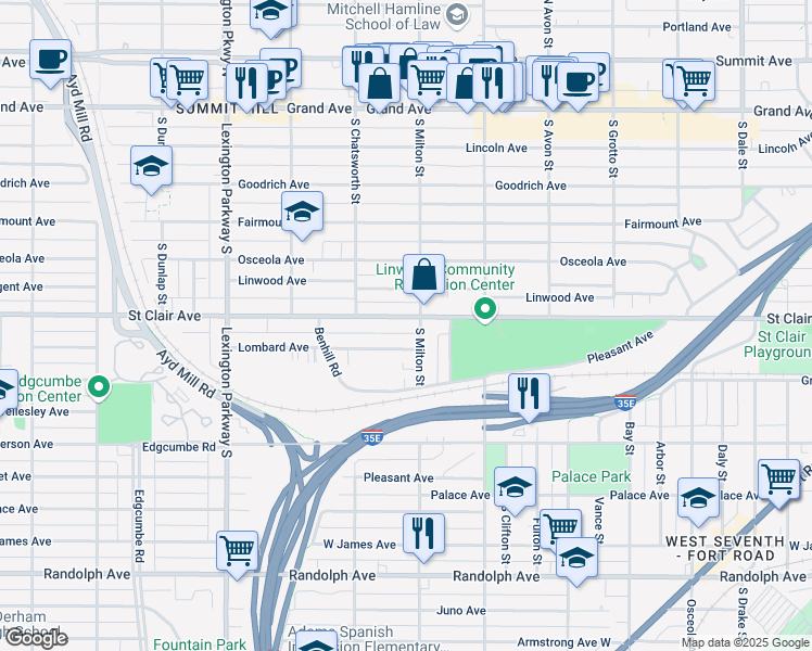 map of restaurants, bars, coffee shops, grocery stores, and more near 930 Saint Clair Avenue in Saint Paul