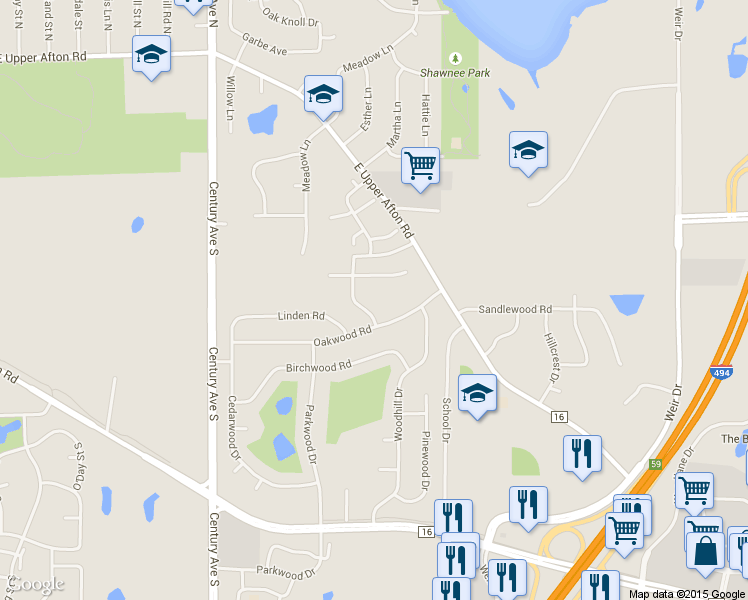 map of restaurants, bars, coffee shops, grocery stores, and more near 1049 Sprucewood Dr in Woodbury