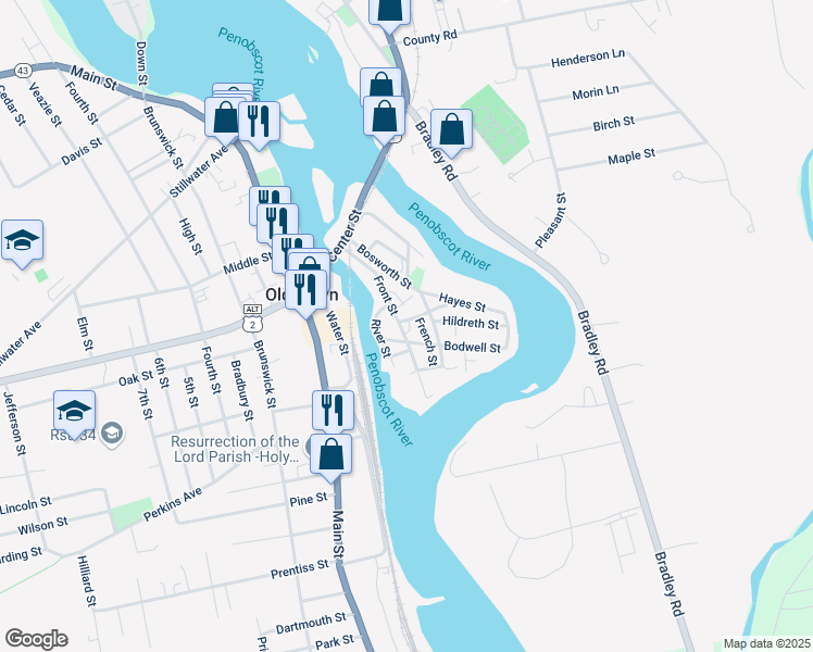 map of restaurants, bars, coffee shops, grocery stores, and more near 21 Union Street in Old Town