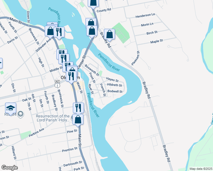 map of restaurants, bars, coffee shops, grocery stores, and more near 101 Bosworth Street in Old Town