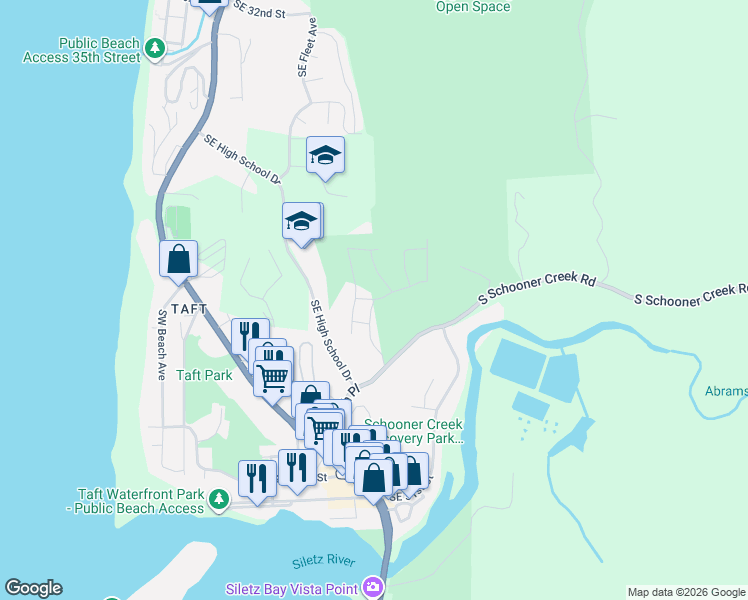 map of restaurants, bars, coffee shops, grocery stores, and more near 4301 Southeast Jetty Avenue in Lincoln City