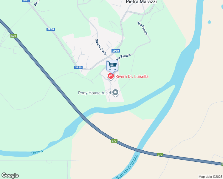 map of restaurants, bars, coffee shops, grocery stores, and more near 13 Via Guglielmo Pozzi in Pietra Marazzi