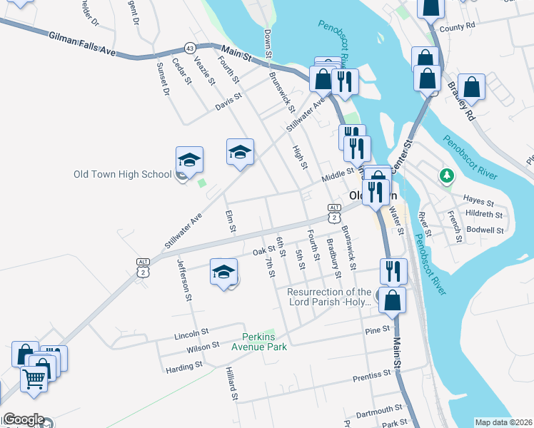map of restaurants, bars, coffee shops, grocery stores, and more near 20 Somerset Street in Old Town