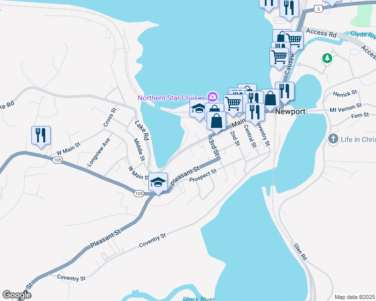 map of restaurants, bars, coffee shops, grocery stores, and more near 16 Governor Drive in Newport