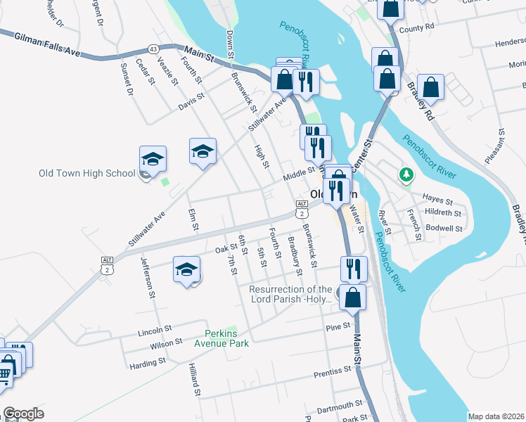 map of restaurants, bars, coffee shops, grocery stores, and more near 335 Fourth Street in Old Town