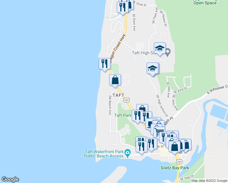 map of restaurants, bars, coffee shops, grocery stores, and more near 4239 Southwest Highway 101 in Lincoln City