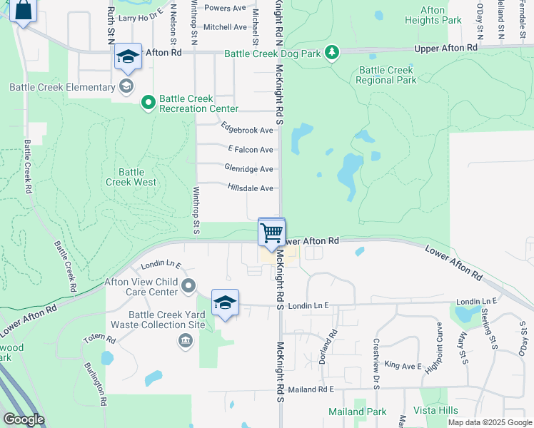 map of restaurants, bars, coffee shops, grocery stores, and more near 227 McKnight Road South in Maplewood