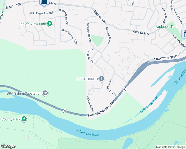 map of restaurants, bars, coffee shops, grocery stores, and more near 211 Turnage Street Northwest in Salem