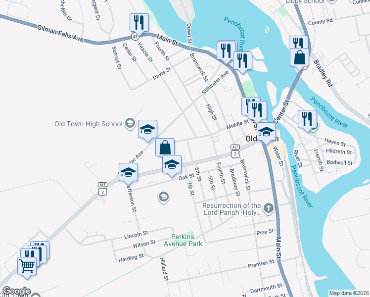 map of restaurants, bars, coffee shops, grocery stores, and more near 20 Somerset Street in Old Town
