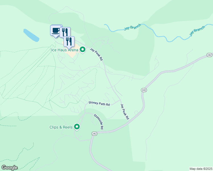 map of restaurants, bars, coffee shops, grocery stores, and more near 319 Jay Peak Road in Jay