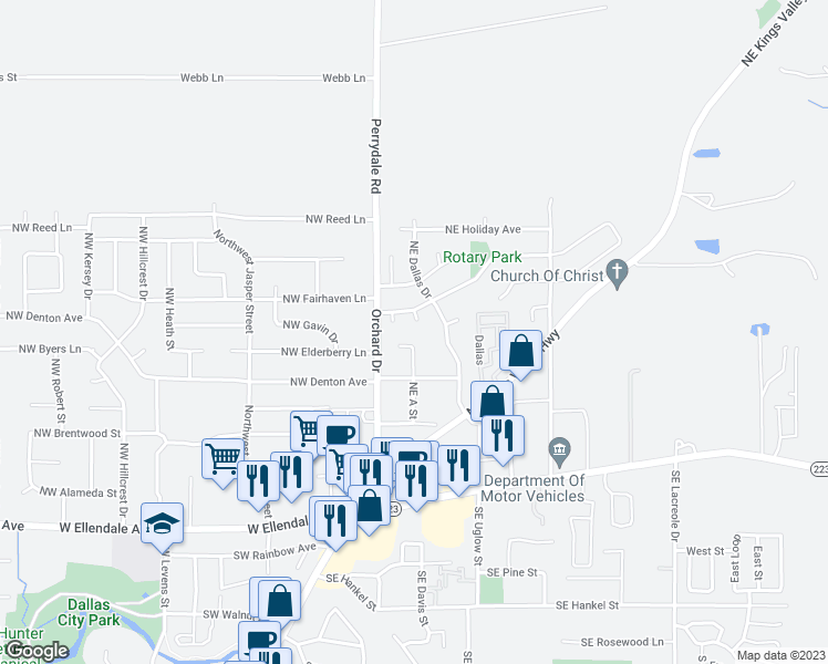 map of restaurants, bars, coffee shops, grocery stores, and more near 167 Northeast Fern Court in Dallas