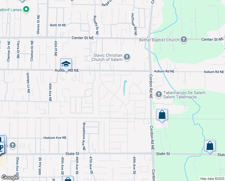 map of restaurants, bars, coffee shops, grocery stores, and more near 4810 Auburn Road Northeast in Salem