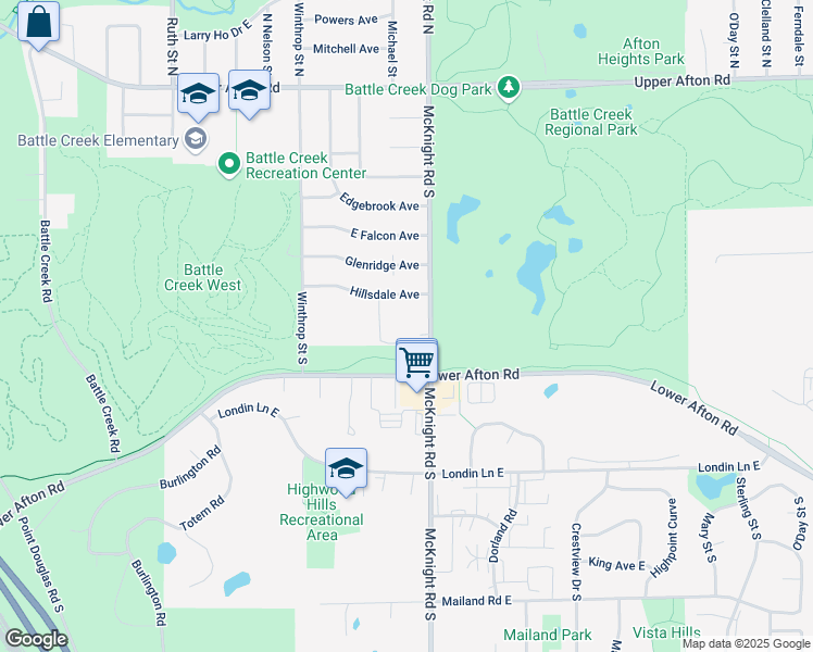 map of restaurants, bars, coffee shops, grocery stores, and more near 227 McKnight Road South in Maplewood