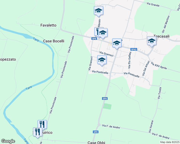 map of restaurants, bars, coffee shops, grocery stores, and more near 2 Via Ponticella in Trecasali