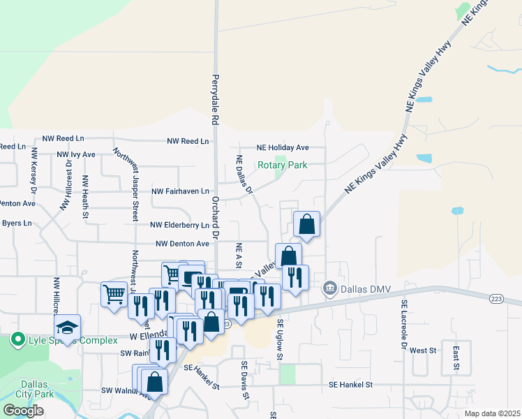 map of restaurants, bars, coffee shops, grocery stores, and more near 443 Northeast Dallas Drive in Dallas