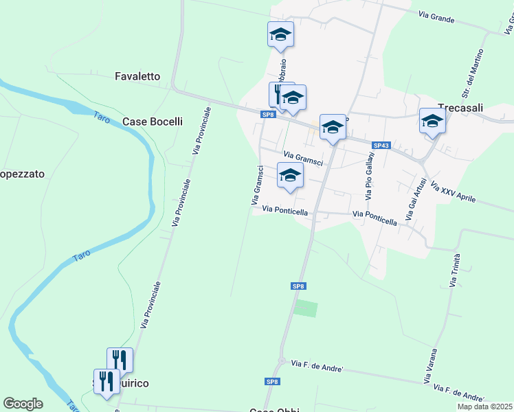 map of restaurants, bars, coffee shops, grocery stores, and more near 2 Via Ponticella in Trecasali
