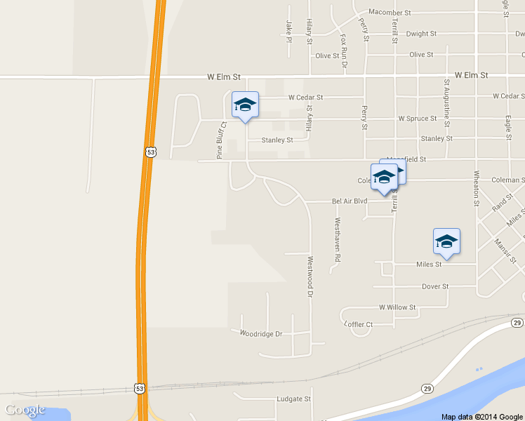 map of restaurants, bars, coffee shops, grocery stores, and more near 750 Tropicana Boulevard in Chippewa Falls