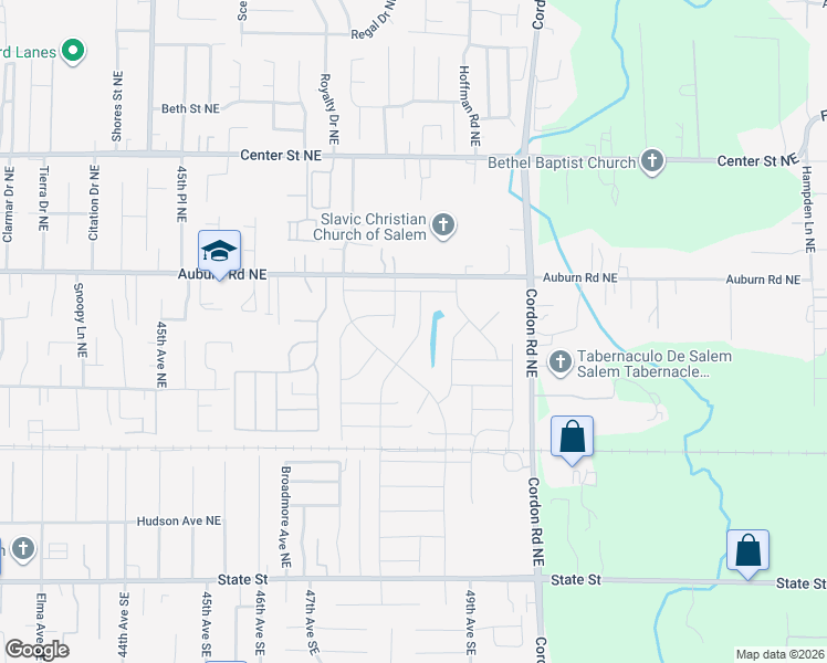map of restaurants, bars, coffee shops, grocery stores, and more near 4810 Auburn Road Northeast in Salem