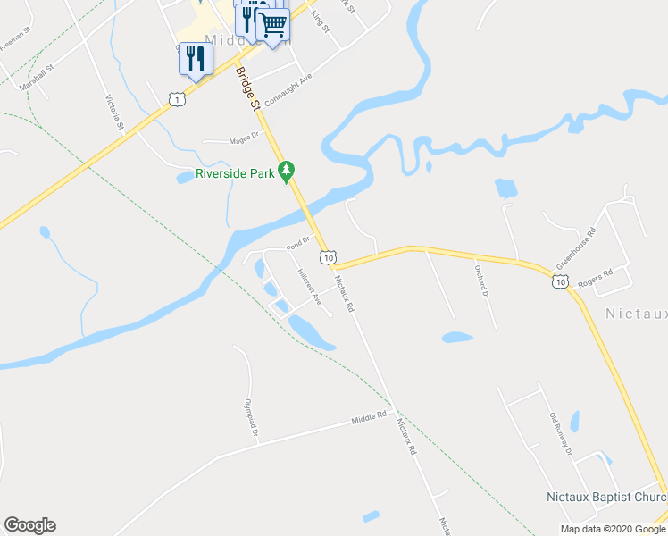map of restaurants, bars, coffee shops, grocery stores, and more near 510 Nictaux Road in Middleton