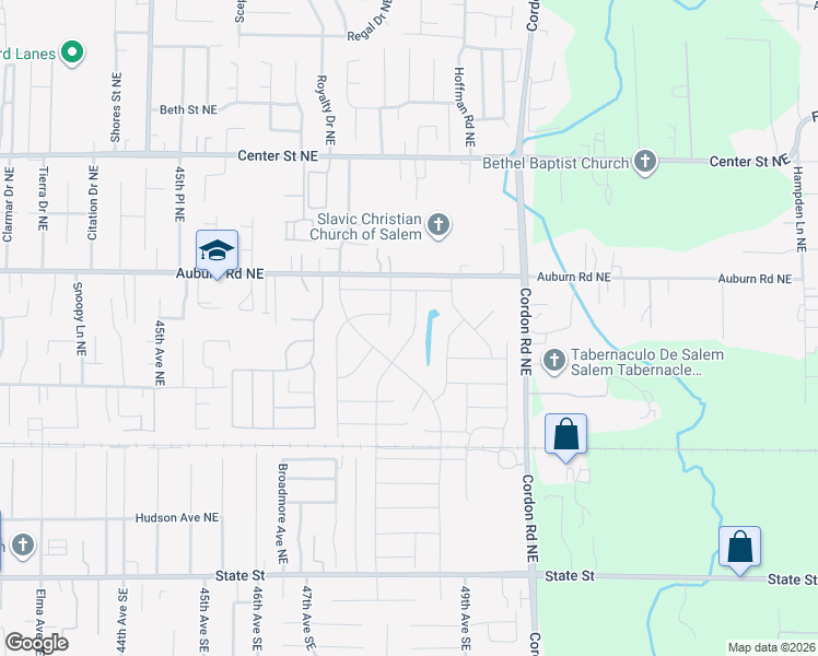 map of restaurants, bars, coffee shops, grocery stores, and more near 4810 Auburn Road Northeast in Salem