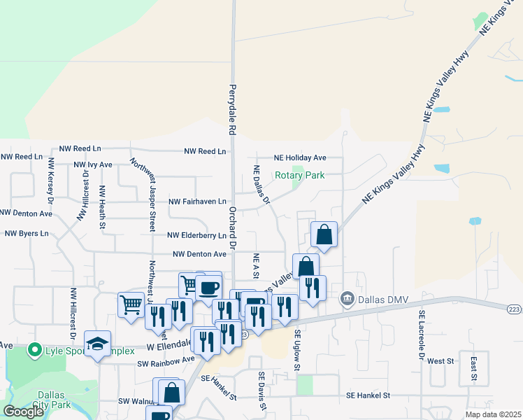 map of restaurants, bars, coffee shops, grocery stores, and more near 524 Northeast Dallas Drive in Dallas