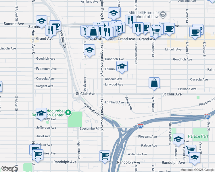 map of restaurants, bars, coffee shops, grocery stores, and more near 1076 Osceola Avenue in Saint Paul